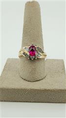 Synthetic Ruby Lady's Stone & Diamond Ring 18 Diamonds .60 Carat T.W.